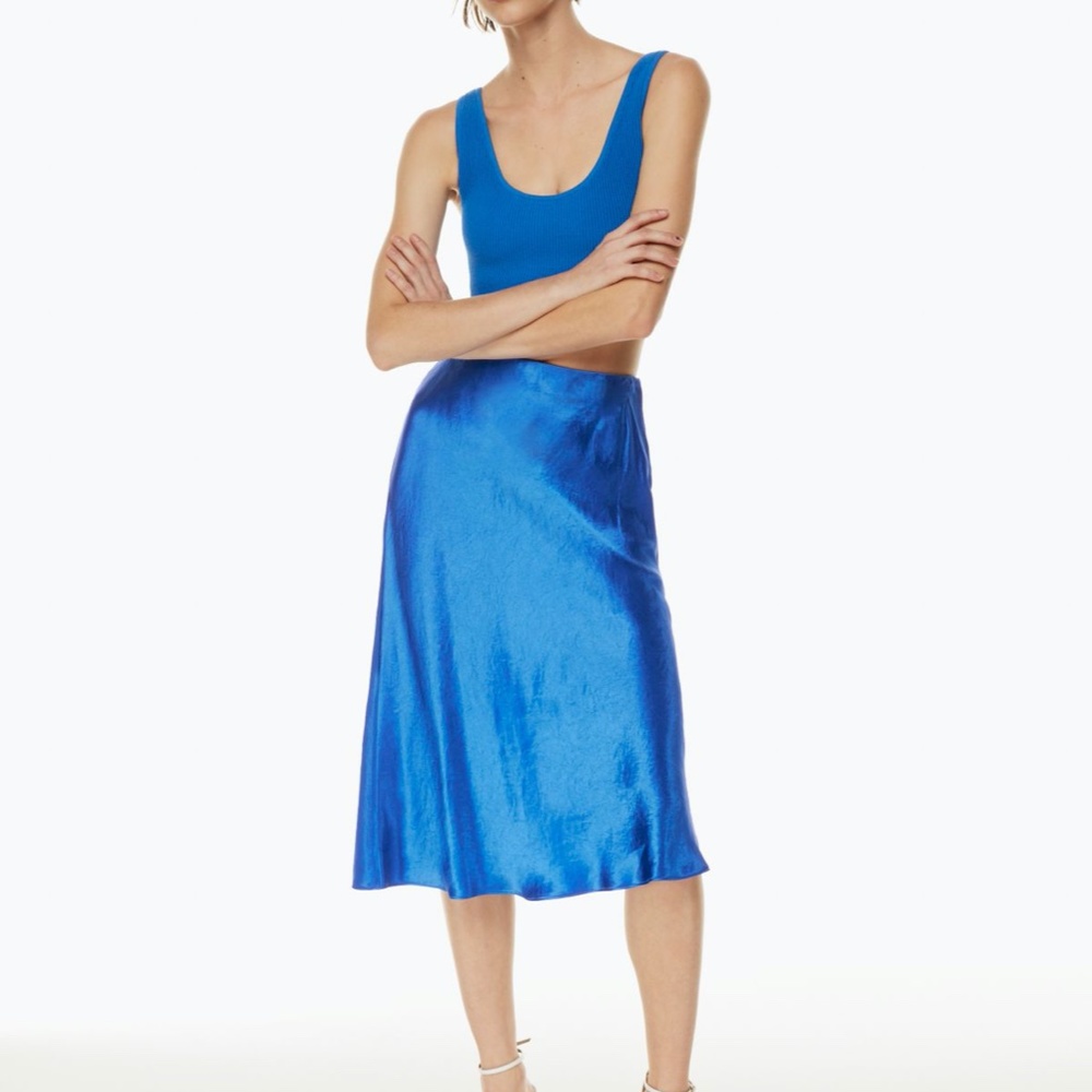 Babaton Slip Midi Skirt in beautiful blue!